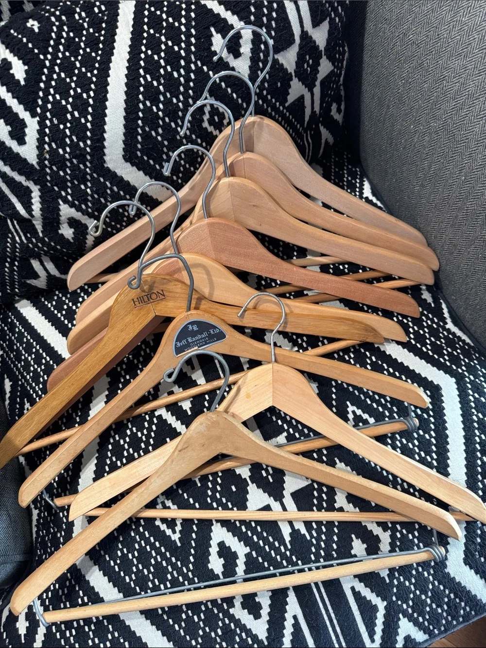 9 Wooden Suit Hangers - Light Natural Wood some vintage